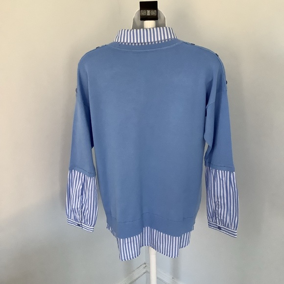 Leo & Ugo NWT Lt. Blue Built-in Shirt Knit Sweater Sz. L - Picture 8 of 9